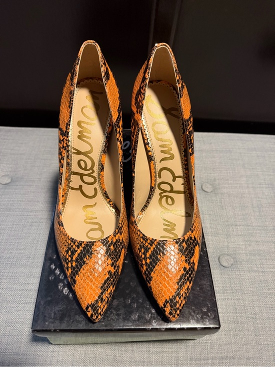 Sam Edelman Shoes - Sam Edelman Orange and Black Snake-Print Pointed Pumps